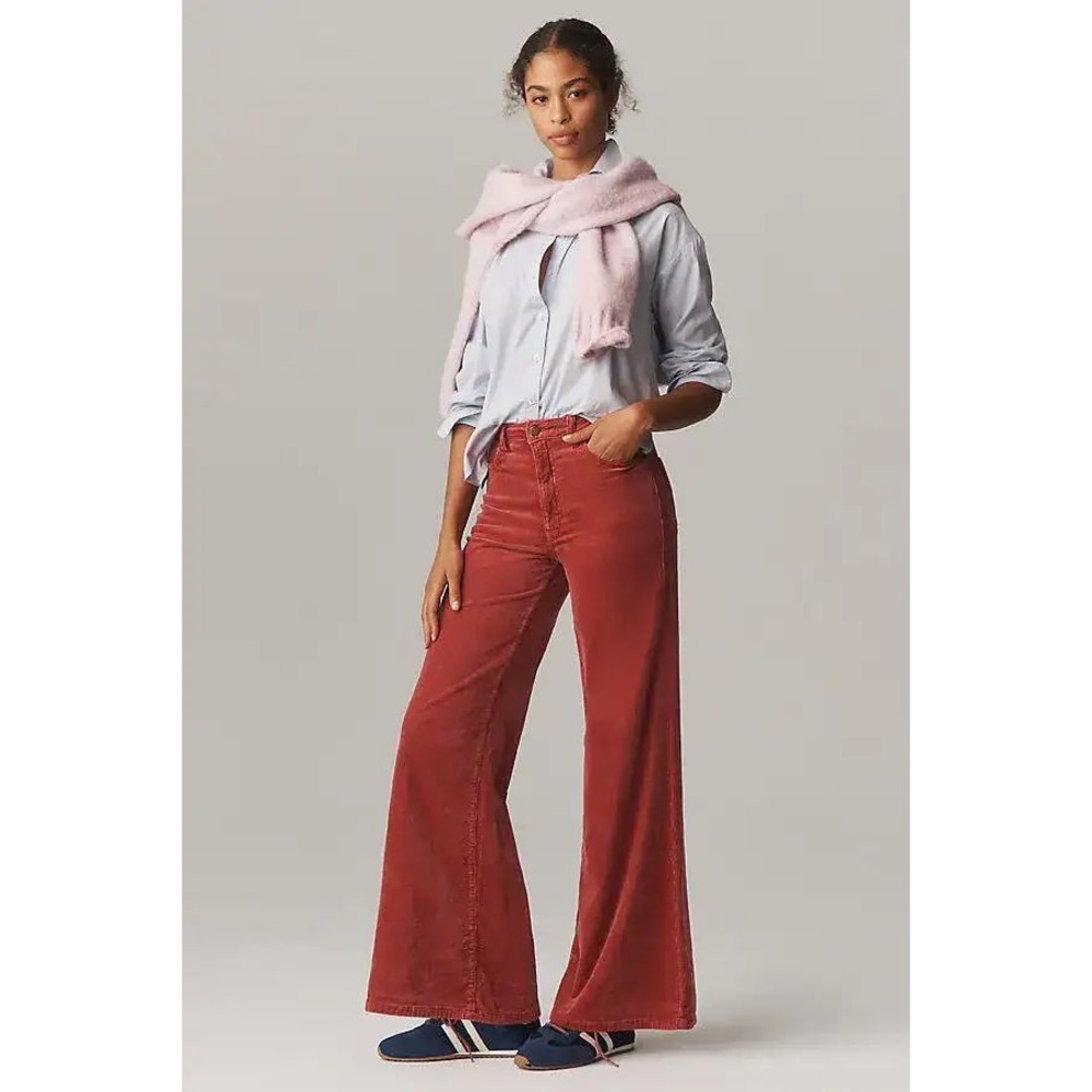 Pilcro Anthropologie Red Rust Corduroy Wide Leg High Rise Pants Size 31